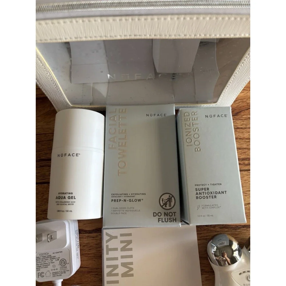 Nuface Mini Facial Toning Device & Ionized Booster, Facial Towelette, Case